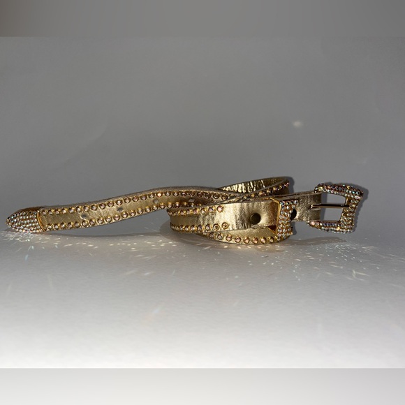 Michael Morrison Vintage 1980s Swarovski Crystal Designer Luxury Belt in Gold - Picture 1 of 12